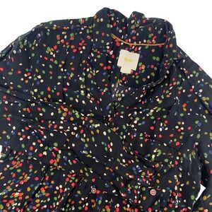 Maeve Anthropologie Navy Confetti Print Button Down‎ Blouse Long Sleeve Size 4